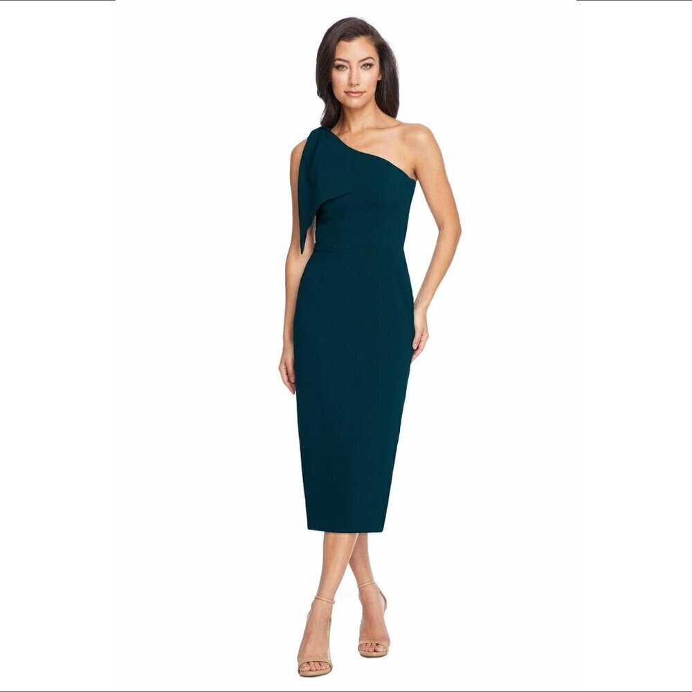 Dress the Population Tiffany one shoulder midi Pine Green bow dress new X-Large